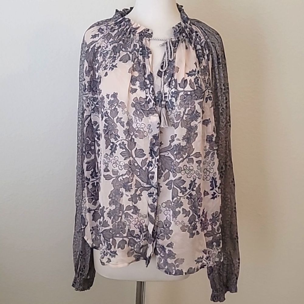 Free People- sheer boho long sleeve shirt size medium